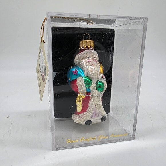 Designers Studio Glass Santa Glitter Embellished Christmas Decor Clear Box - Picture 2 of 8